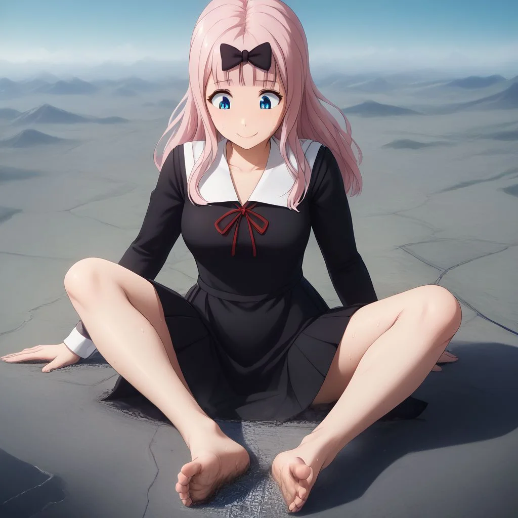 score_9, score_8_up, score_7_up, score_6_up, macro, giga macro, giantess,( 1girl:1.5), solo, solo focus,
(chika fujiwara, long hair, bangs, blue eyes, bow, pink hair, hair bow, blunt bangs, black bow, long sleeves, dress, ribbon, school uniform, collarbone, black dress, sailor collar, white sailor collar, red ribbon, neck ribbon, shuuchiin academy school uniform, bare legs, barefoot, looking down, sweating:1.3),
(cute female, love:1.5), (shy:1.2), (smile:1.2), blushing, happy, 1girl, perfect feet, feet, looking down, long fingernails, long toenails, (sweat, sweaty, very sweaty:1.5), (dirty feet, floating hearts:1.3),
extreme detail, realistic, realism, masterpiece, perfect lighting, bloom, cinematic lighting, highres, (ultra realistic, 32k, masterpiece:1.2), (high detailed skin:1.1), (high quality:1.1), bokeh, luminescent background, foreshortening, depth of field,
sunny blue sky background, destruction, landscape dwarfing, cities, landscape, mass destruction, trail of destruction,