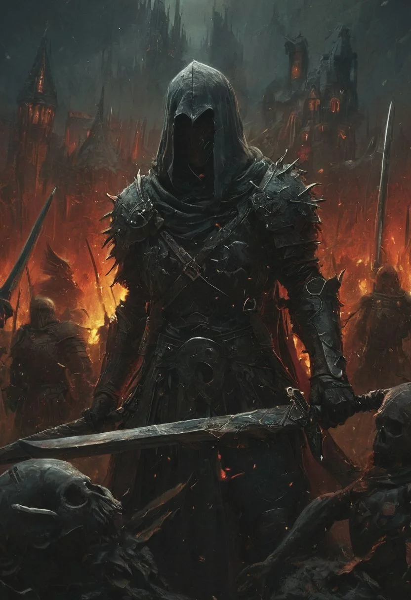 Completely Helm's fall absolutely nothing, pure black, detailed, but the Lord of the Rings of life are rising, FastNegativeV2, ral-dissolve,(James Ensor,Unica Zurn,Zdzislaw Beksinki:1.25), Skeletons,Weeping statues, Paranormal,Apparition, (Metallics:1.1), (Shape:1.1), (Monotyping:1.1), (Strobe light:1.2), Stone, Rhombus, ultra detailed, intricate, oil on canvas, dry brush, (surrealism:1.1), (disturbing:1.1) <lora:khorne:0.7> <lora:methurlant:0.5>
The king's guards fell like wheat before the scythe, their cries of alarm silenced by the swift and merciless blades of the assassin knights. In the heart of the fortress, they confronted the tyrant king himself, a figure wreathed in shadows and crowned with a crown of thorns.
A fierce battle ensued, the clash of steel and the crackle of dark magic filling the air with a palpable sense of impending doom. Sirah's daggers danced like silver serpents, finding their mark with unerring accuracy, 
creating a hyperpunk scene with desaturated translucent DARK Red and beige details, colorful (polaroid:0.7) with vibrant colors, (vacations, high resolution:1.3), (small, selective focus, european film:1.2), (sexual advance:1.1), ,end of hopes ,silence, extremely detailed,dark,sad, easynegative, digital artwork by Beksinski, extremely detailed, dark, chiaroscuro, low-key,in the style of Kelly Slater ,style by Kelly Slater,closeup,digital artwork by Beksinski, style of Kelly Slate
