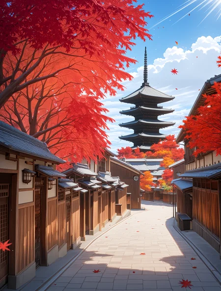 <lora:Yasakanoto-IllustriousXLV01-V1:1>
(masterpiece, very aesthetic, absurdres:1.4), best quality, newest, perfect anatomy, perfect lighting, anime coloring BREAK
(sparkle, light particles:0.6), light rays, rim lighting, (depth of field, blurry background) BREAK
no humans BREAK
yasaka pagoda, hokanji temple, kyotogion road, pavement, day, blue sky, cloud, (maple leaf, autumn leaves, falling leaves)âââ