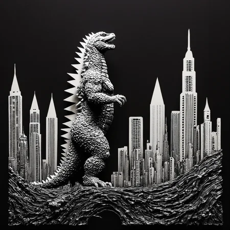 PStyl3, cityscape, negative space, godzilla, abstract, <lora:Maximalist_Drawing_BW-000014:0.7>