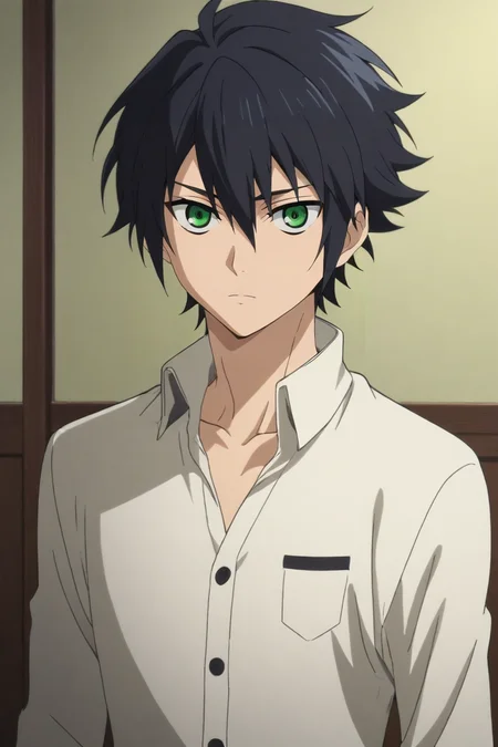 score_9, score_8_up, score_7_up, source_anime, intricate details, anime screencap, anime coloring, official style, looking at viewer, , , 1boy, solo, male focus, <lora:yuuichirou_hyakuya_pony:0.76>, yuuichirou_hyakuya, black hair, green eyes, short hair, hair between eyes, ,, sci-fi, , <lora:sdxl_lightning_8step_lora:1>