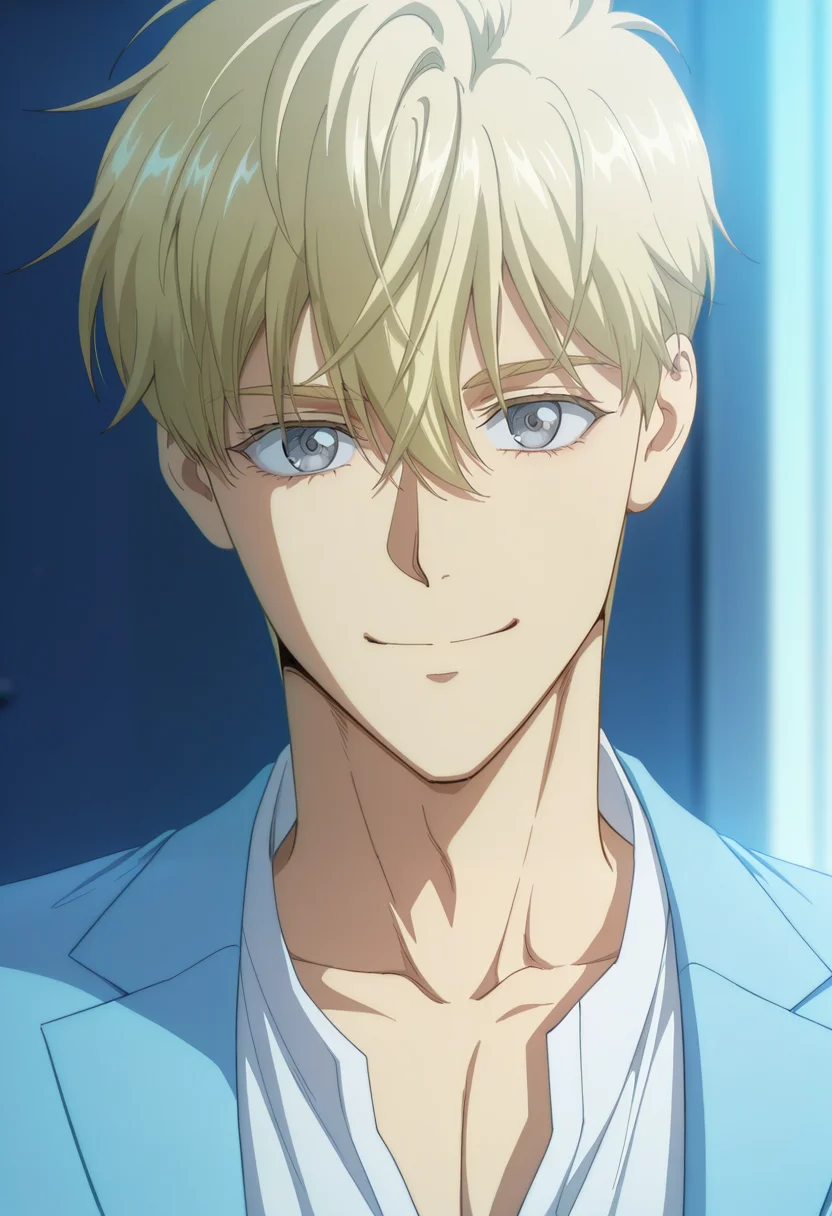 masterpiece, best quality, amazing quality,high resolution,official style,depth of field,anime screencap,anime coloring , , , 1boy, solo, male focus, <lora:Noah_Luire:0.90>, noah luire,blonde hair,grey eyes,short hair,hair between
eyes,portrait,collarbone,smile,white shirt,blue jacket,collared shirt,looking at viewer