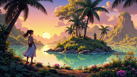 a tropical paradise beautiful anime landscape, sunset, woman, very intricate, very detailed, sharp, bright, colorful, <lora:Hand v2:0.5> <lora:Anti-Blur:1><lora:Insane Detail Slider:0.25> <lora:flux.1_lora_flyway_Epic-detail_v2:0.3> <lora:fluxenhancer:0.25> <lora:ROWER:0.8> <lora:Anime Niji:0.8> animeniji, niji