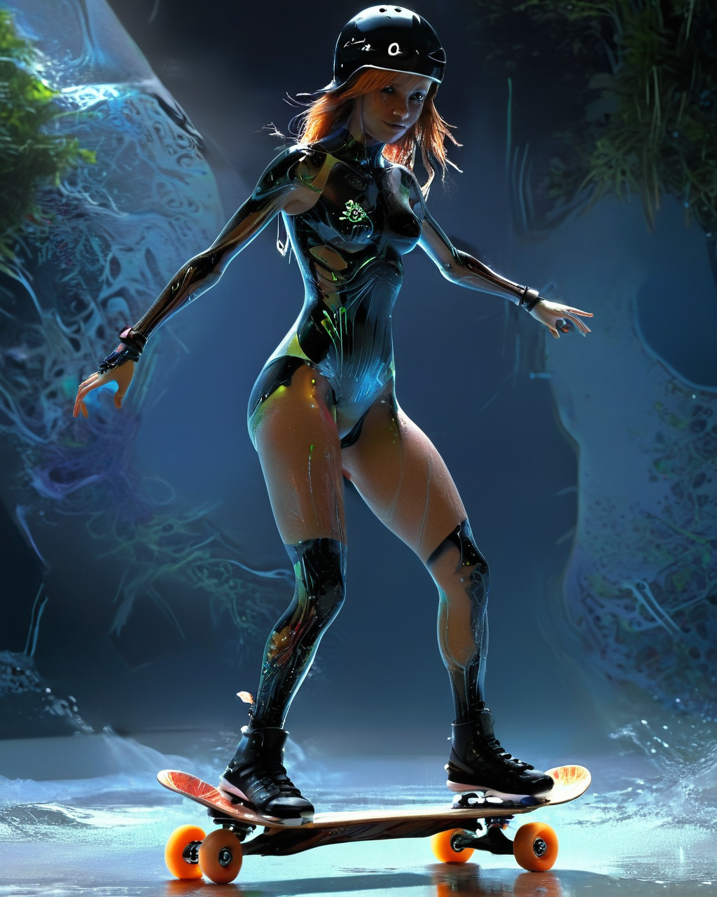 bioengineered female pornstar anthropomorphic skateboarder, organic bioluminescent patterns, full body, sexy, hauntingly beautiful, hyperrealistic, ultra resolution, professional photo, <lora:add-detail-xl:1.0>,  <lora:xl_more_art-full_v1:0.4>,   <lora:John Berkey Style:0.4> John Berkey Style page,     <lora:SDXL1.0_Essenz-series-by-AI_Characters_Style_HowToTrainYourDragonTheHiddenWorldDreamWorks-v1.2:1> 3d cartoon render in hwst artstyle