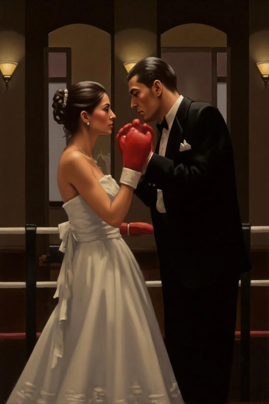 jackvettriano1 painting.
A man and a woman boxing at a wedding <lora:jackvettriano1_cap_d8a4e12:1.0><lora:851810334971844749:0>