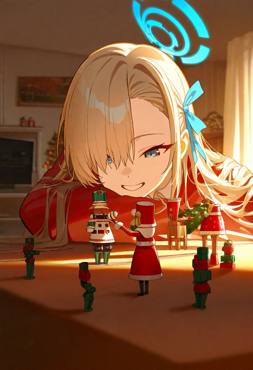 nutcracker,christmas,living room,1girl,asuna \(blue archive\),toy soldier,wooden,comparing,
masterpiece,best quality,newest,absurdres,highres,safe,<lora:ponyv5_noobV065S_1_adamW:0.5>,<lora:USNR STYLE_XL_loha:0.5>,<lora:illustrious_noobai_epsilon_pred_1_best_quality_v1:0.5>,<lora:MeMaXL4:0.5>,<lora:Holiday_Nutcracker:0.5>,