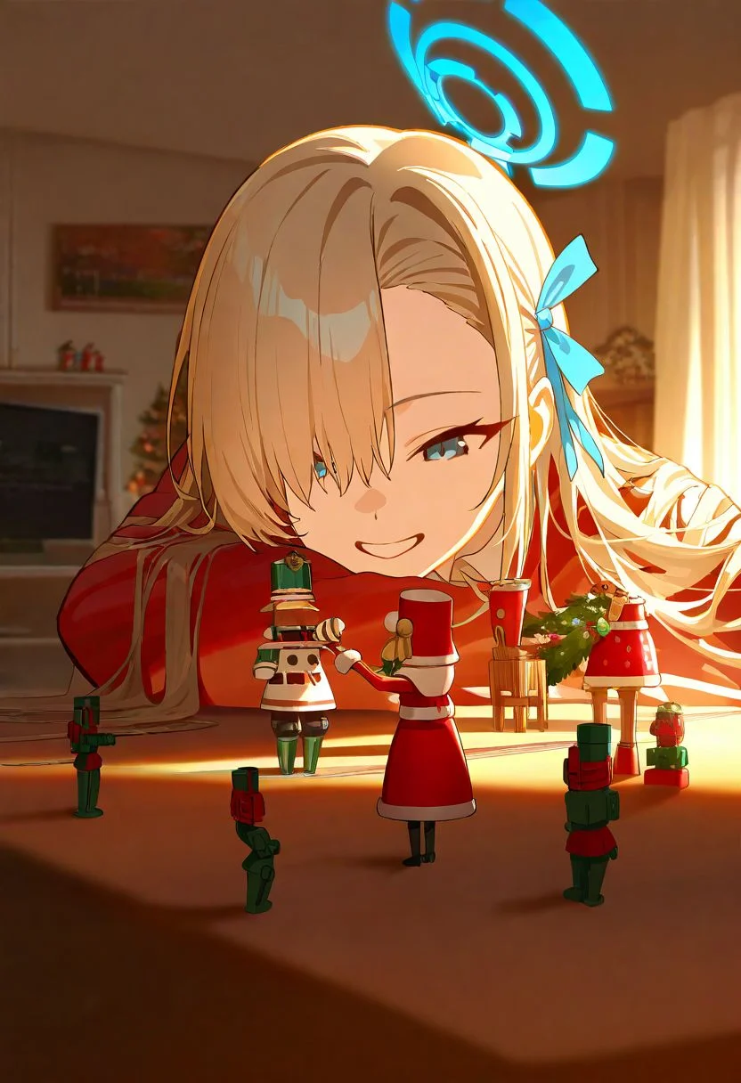 nutcracker,christmas,living room,1girl,asuna \(blue archive\),toy soldier,wooden,comparing,
masterpiece,best quality,newest,absurdres,highres,safe,<lora:ponyv5_noobV065S_1_adamW:0.5>,<lora:USNR STYLE_XL_loha:0.5>,<lora:illustrious_noobai_epsilon_pred_1_best_quality_v1:0.5>,<lora:MeMaXL4:0.5>,<lora:Holiday_Nutcracker:0.5>,