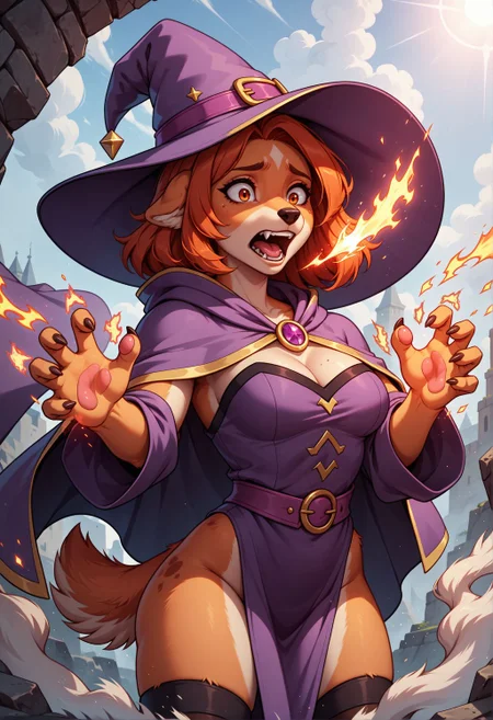 score_9, score_8_up, score_7_up, score_6_up, source_furry, anthro, dog, female, wizard, scared, burning hands, magic, fluffy <lora:spo_sdxl_10ep_4k-data_lora_webui:1.0>