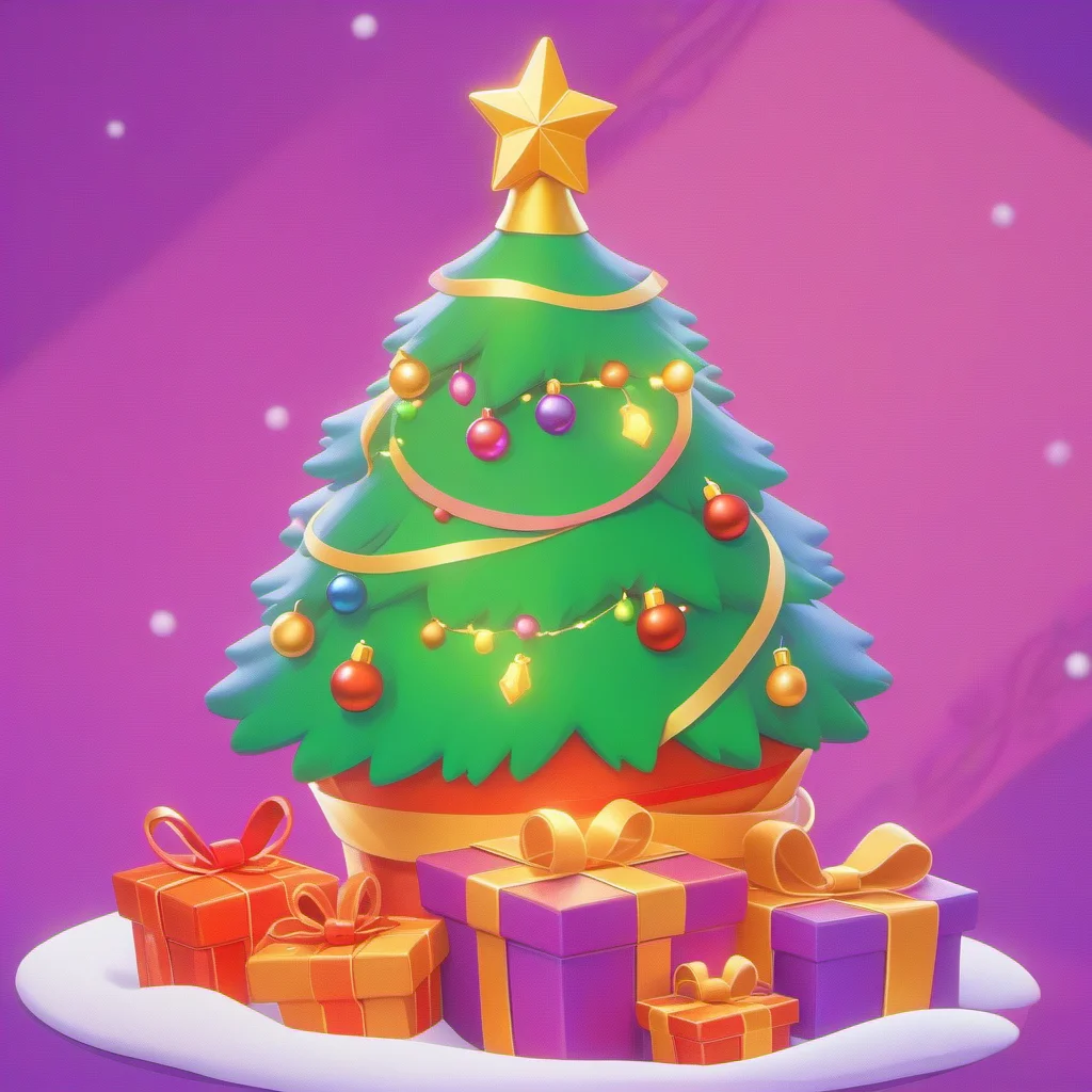ribbon, standing, star \(symbol\), no humans, box, christmas, snow, gift, purple background, gift box, christmas tree, christmas ornaments, candy cane, christmas lights,<lora:Christmas tree_XSE_V1-000010:1.2>,