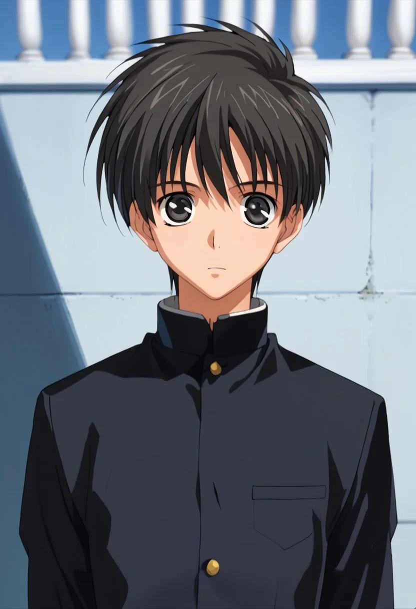 score_9, score_8_up, score_7_up, score_6_up, masterpiece, best quality, ,source_anime, Expressiveh, absurdres,
//Fashion,
//Background, school grounds,
//Others, 1boy, male focus, solo male,
//Action, looking at viewer,
BREAK,
//Character,Yuuri, black hair, black eyes,