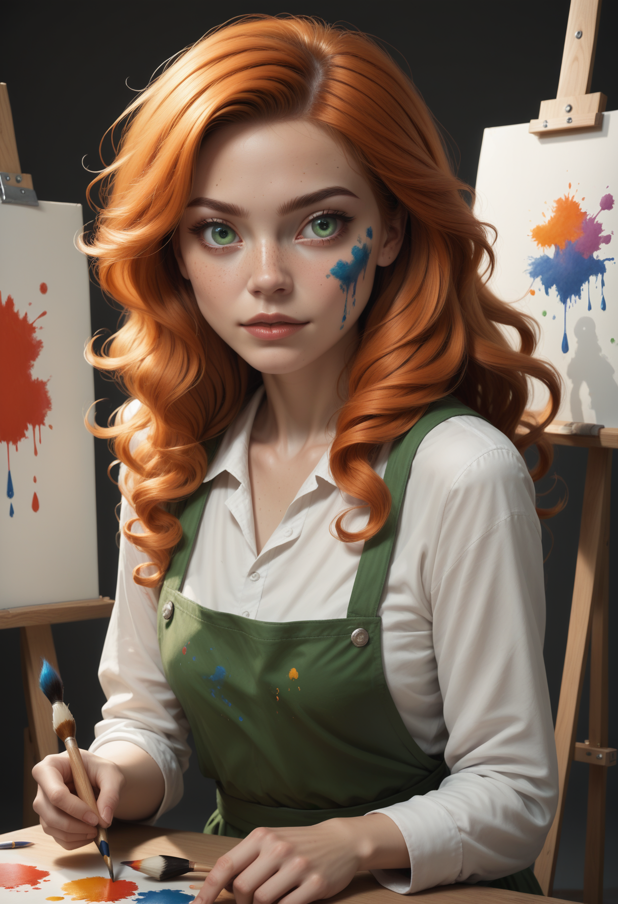 score_9, score_8_up, score_7_up,
1girl, solo, painter (stereotype), easel, paintbrush, palette,
<lora:Dark_Erin_Pony_v0.1:0.5> d4rk3r1n, orange hair, green eyes,
