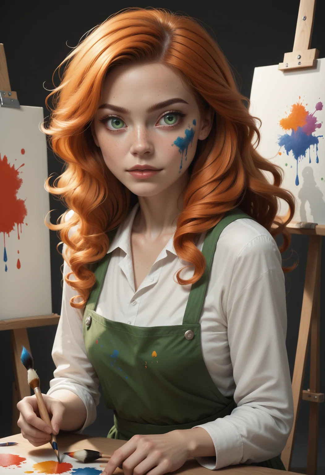 score_9, score_8_up, score_7_up,
1girl, solo, painter (stereotype), easel, paintbrush, palette,
<lora:Dark_Erin_Pony_v0.1:0.5> d4rk3r1n, orange hair, green eyes,