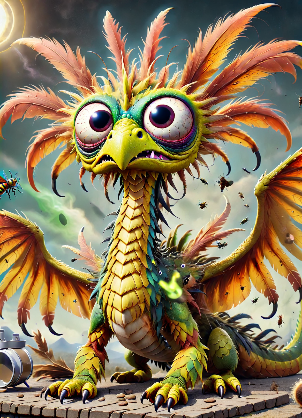 DonM1ns0mn14XL,augmented eclipse wind european drake-like Quetzalcoatl,   insectoid
 , <lora:DonM1ns0mn14XL:1>