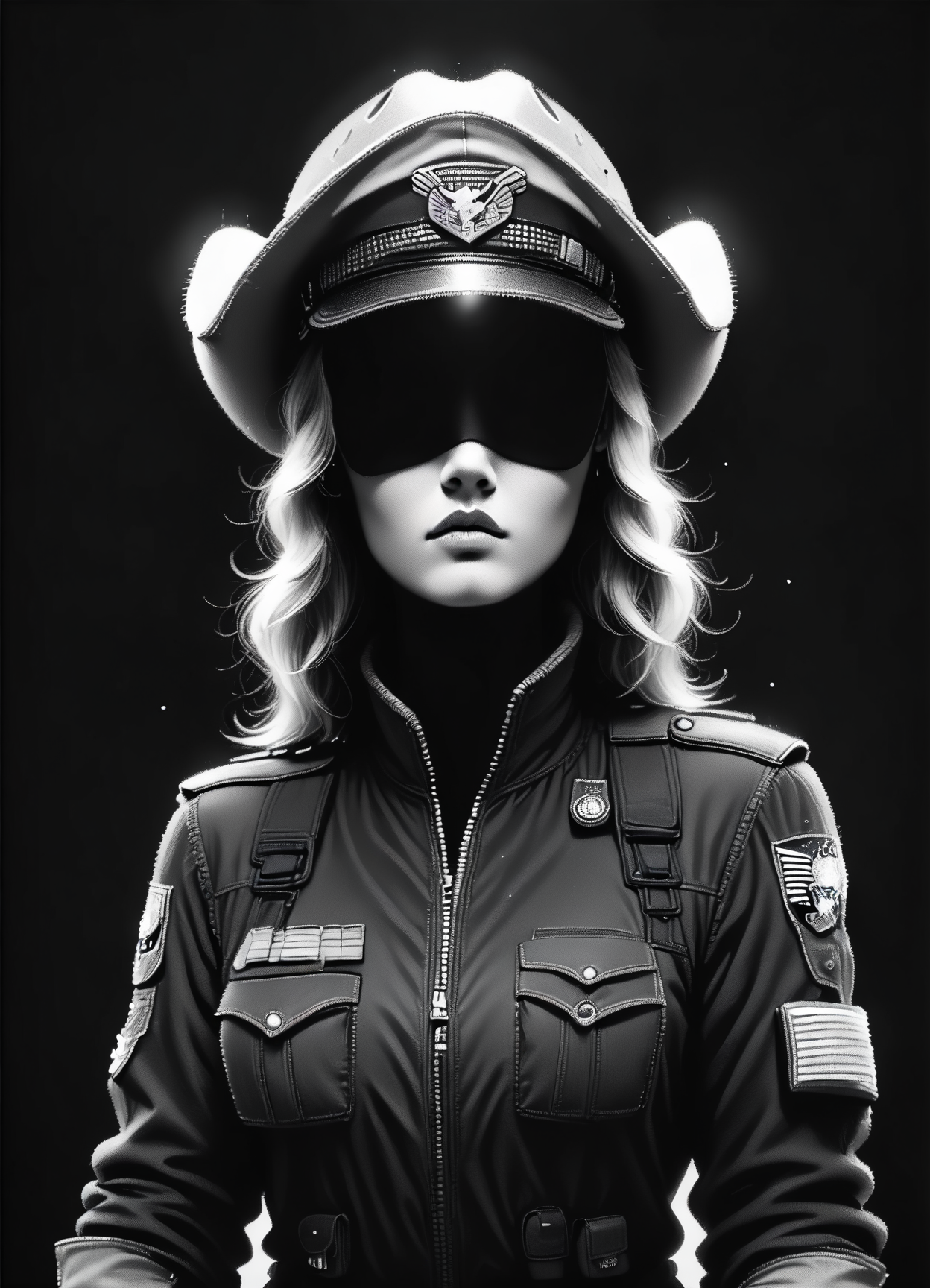 DonMD4t4D3ns1tyXL,score_9, score_8_up, score_7_up, score_6_up, female sontaran humanoid, ai rights advocate,ranger,dot art, data density, monochrome , rating_safe <lora:DonMD4t4D3ns1tyXL-pony:0.8>