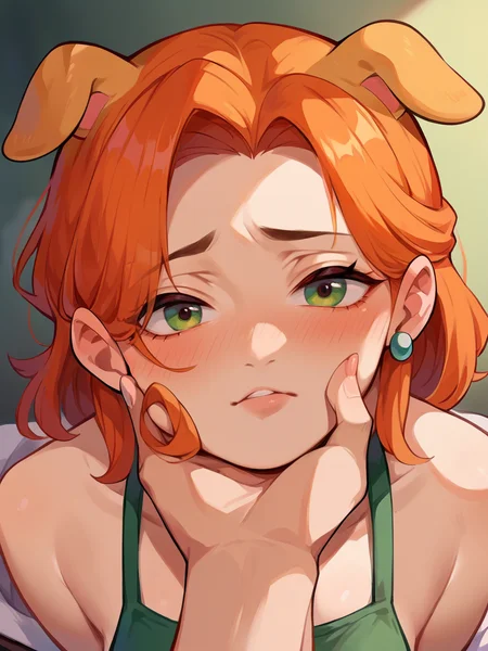 score_9, score_8_up, score_7_up, score_6_up, score_5_up, <lora:gr4bch1nXLP:1> pov, gr4bch1n, grabbing anothers chin, hand on another's chin, puppy ears, 1girl, closed mouth, blush, ginger