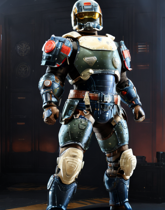 ((Masterpiece, best quality,edgQuality,photorealistic,ultra photorealistic)),standing,posing for a picture,
edgHalo_armor,power armor, a man in a suit with a gun ,wearing edgHalo_armor
 <lora:edgHaloXL:1>