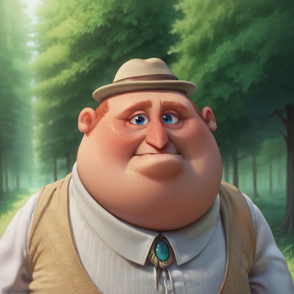 Ugly score_9_up, score_8_up, score_7_up, BREAK, MayorMuldoon, 1boy, solo, fat, bald, blue eyes, hat, white shirt, vest, upper body,  <lora:MayorMuldoon_PXL_Leaf1:1>, depth of field, forest, looking at viewer,
