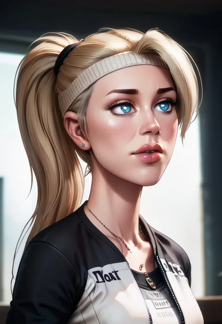 score_9, score_8_up, score_7_up, score_6_up, PRSNL_3_1, uncensored, pupils black dots, lips,
upper body, best quality, masterpiece, 4k, realistic, warm light,
MKSonya, 1girl, blonde hair, ponytail, blue eyes, long hair