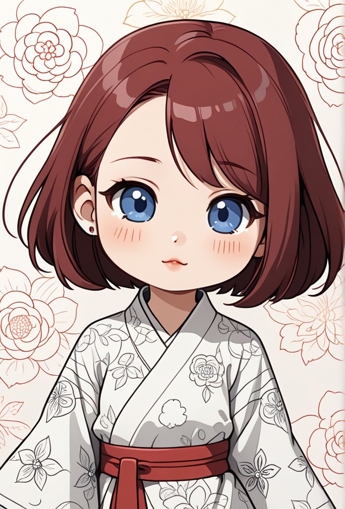 (1girl, solo, chibi, bizhi, bochi:1.3), The Korean girl is doing a endearing line art painting in the digital age, masterpiece, best quality, very aesthetic, high res, illustration, extremely detailed, 8k, wallpaper