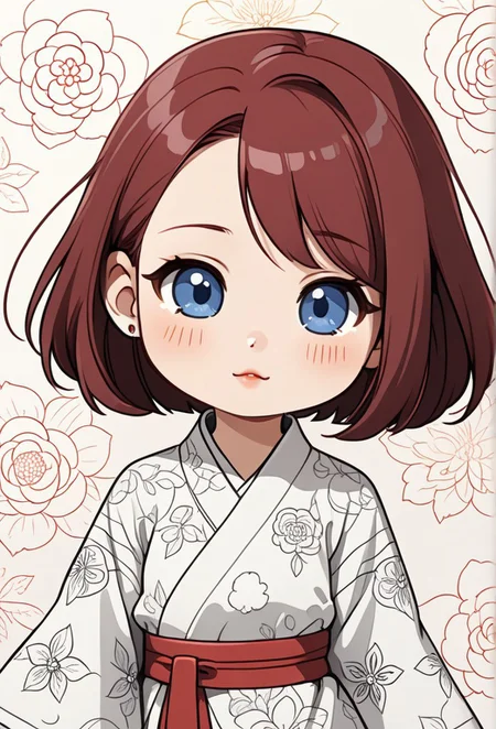 (1girl, solo, chibi, bizhi, bochi:1.3), The Korean girl is doing a endearing line art painting in the digital age, masterpiece, best quality, very aesthetic, high res, illustration, extremely detailed, 8k, wallpaper