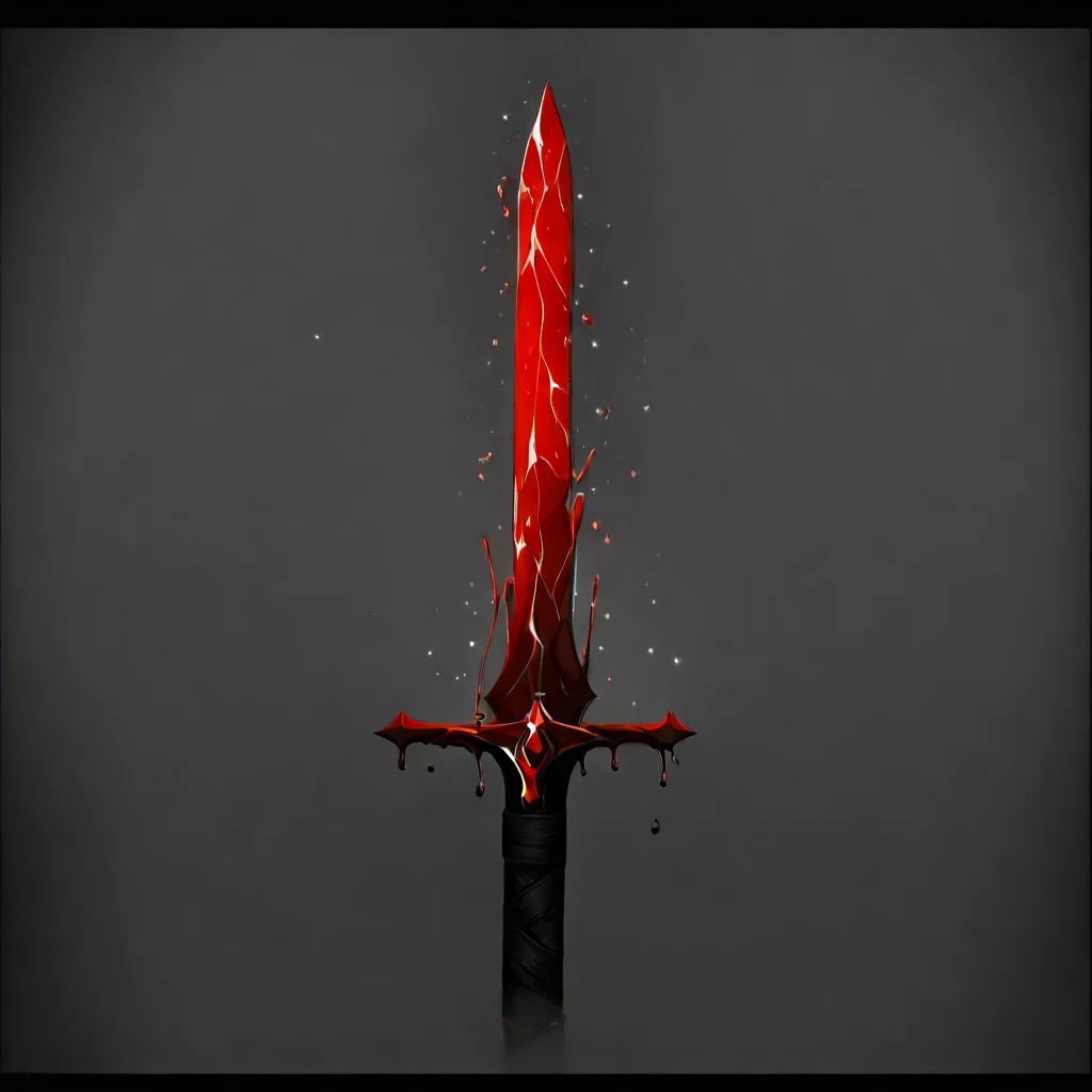 pool of blood, sparkle, scarf, greyscale, realistic lighting, anime style, light particles, dripping, glowing weapon, shattered edge, object-focused, solo, book, simple background, sword, holding, depth of field, glowing, letterboxed, grey background, star (sky), gradient, red theme, crystal, night sky