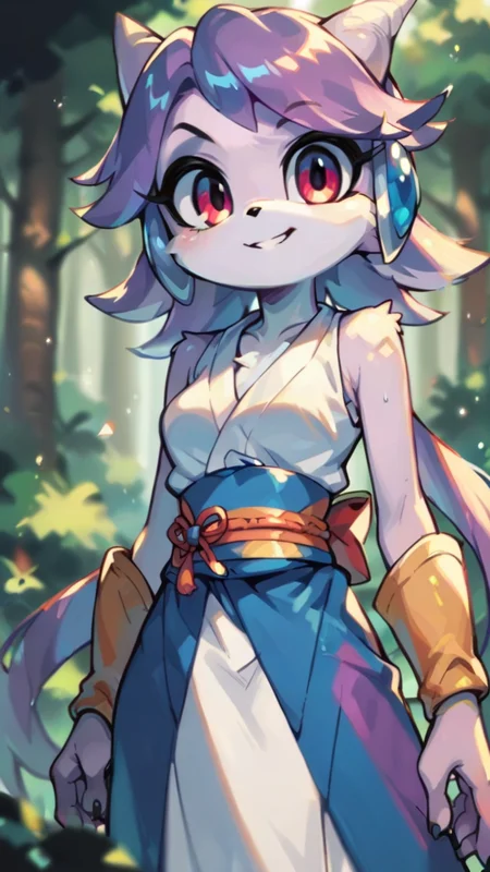 score_9,score_8_up,score_7_up,score_6_up,score_5_up,score_4_up,<lora:sash_lilac:0.8>,source_anime,sash_lilac,furry,smile,forest,
