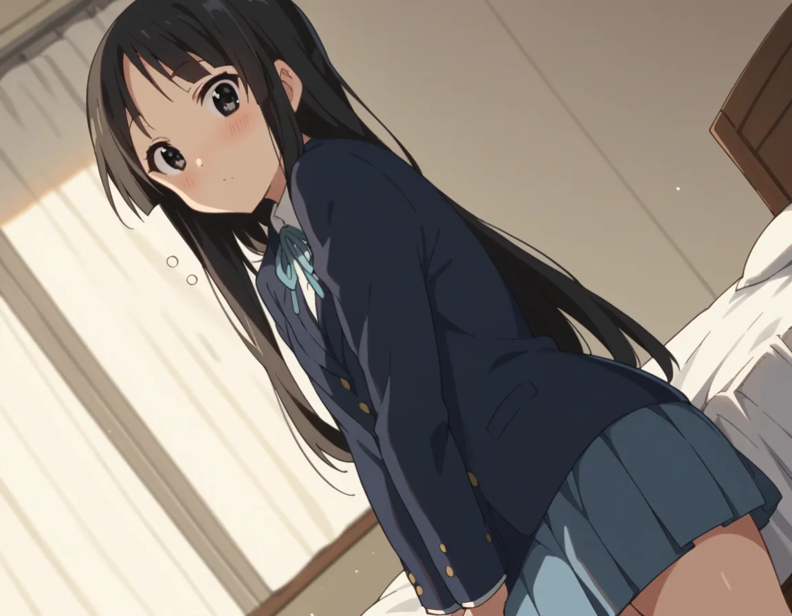 score_9, score_8_up, score_7_up, source_anime,
mioakiyama, <lora:mio-akiyama-s2-ponyxl-lora-nochekaiser:1>,
mio akiyama, long hair, bangs, black hair, black eyes, hime cut,
sakuragaoka high school uniform, school uniform, uniform, blazer, shirt, white shirt, collared shirt, skirt, pleated skirt,
indoors, bed, bed room, on side, blush, drunk,
looking at viewer, cowboy shot, dutch angle, solo,