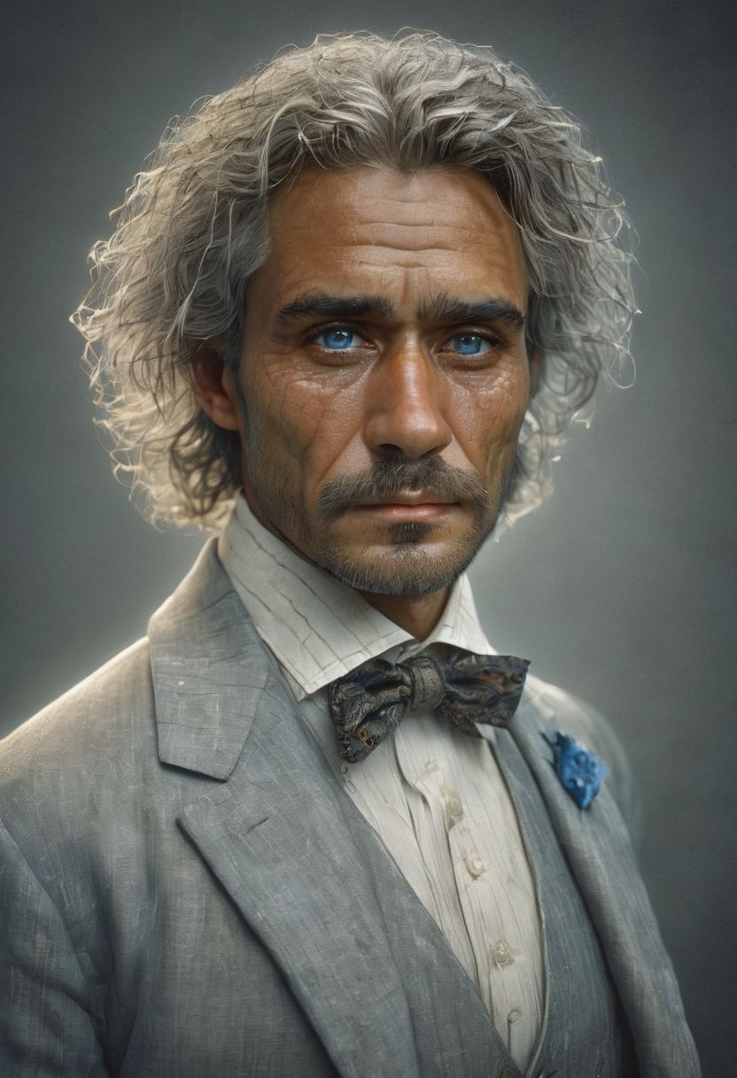score_9, score_8_up, score_8, score_7_up, score_7, score_6_up, score_6, score_5_up, Score_5, 1man, the watchmaker, A man sitting in front of the spirits of his ancestors, caucasian European male, 40-year-old, wearing a linen suit, a white button down shirt with an ascot, snow white beautiful hair, steely blue-gray eyes, (looking at the viewer), perfectly detailed eyes and facial features, soulful expression, (deep emotion), spiritual, mystical, detailed character design, digital painting, cinematic style, atmospheric lighting, high resolution, (emotional depth), hauntingly beautiful, painstaking attention to detail, insane details, (meticulously detailed and textured skin), 8k resolution, a masterpiece