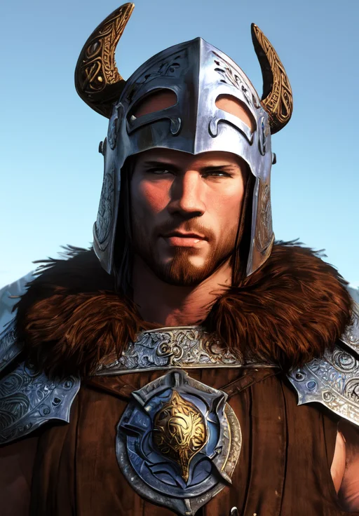 1man, <lora:Nord-Male:0.8>, Nord-Male, 1man, solo, portrait, fur armor, viking, helmet,, (masterpiece, best quality, absurdres, detailed, ultra-detailed:1.3), hot