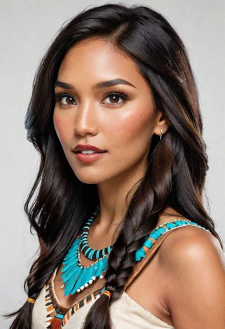 Ultra Realistic, side view,  portrait,  Pocahontas, taking selfie