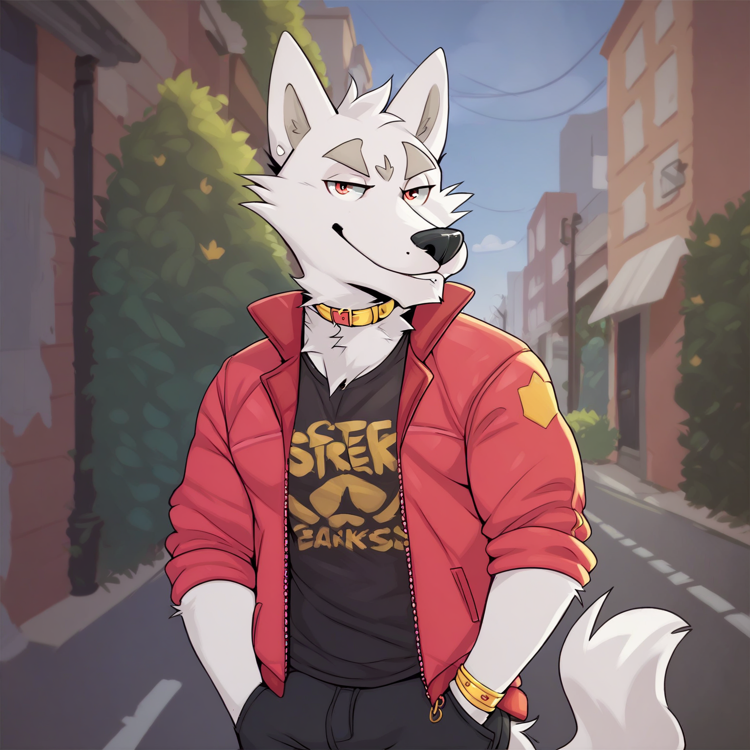 score_7_up, score_8_up, score_9,  source_furry, <lora:CassiusPony:1>, cassius, smile, Cassius, solo, street, shirt, open jacket, pants, looking at viewer, smug, collar