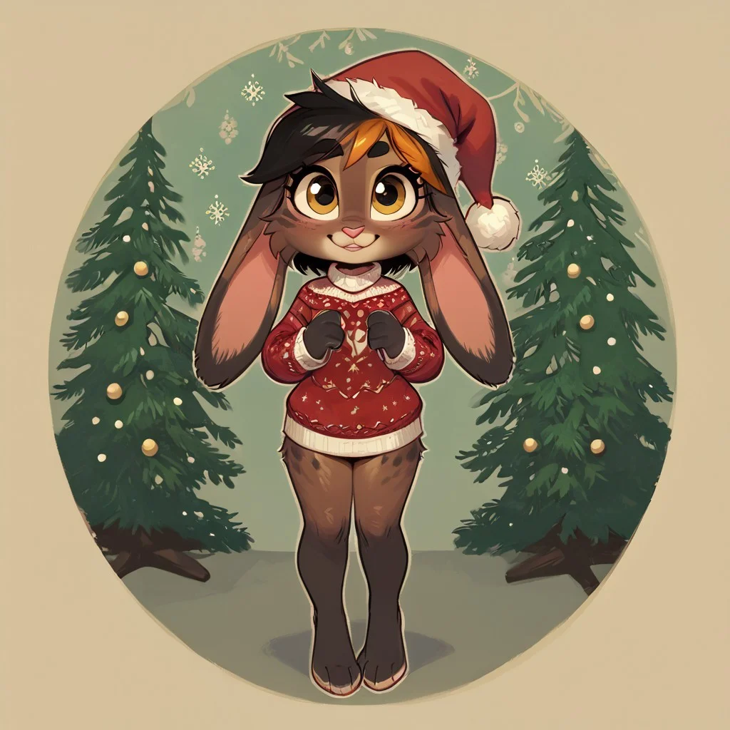 short stack female , solo , loop bunny , ((bunny anthro)) , cute , full body , clothed , fluffy_new_year , merry_furistmas , christmas, hat, sweater, santa hat, gift, christmas tree ,
(background)
zPDXL3 , score_9 , score_8 , score_7 , score_6_up , highly detailed , high quality , high res , masterpiece, quality highlights, 8k detail, ultra-detailed,
