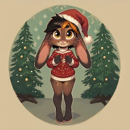 short stack female , solo , loop bunny , ((bunny anthro)) , cute , full body , clothed , fluffy_new_year , merry_furistmas , christmas, hat, sweater, santa hat, gift, christmas tree ,
(background)
zPDXL3 , score_9 , score_8 , score_7 , score_6_up , highly detailed , high quality , high res , masterpiece, quality highlights, 8k detail, ultra-detailed,