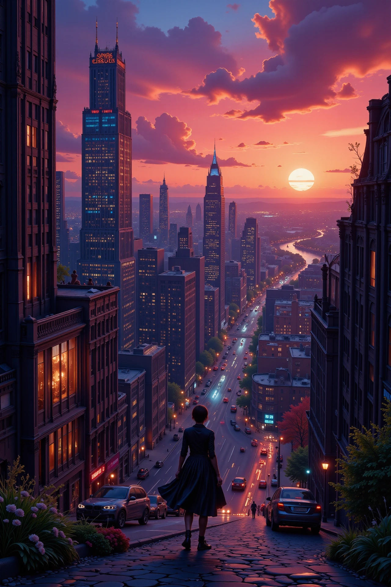 cyberpunk city beautiful  landscape, dusk, woman, very intricate, very detailed, sharp, bright, colorful, <lora:Hand v2:0.5> <lora:Anti-Blur:1><lora:Insane Detail Slider:0.25>  <lora:flux.1_lora_flyway_Epic-detail_v2:0.3> <lora:fluxenhancer:0.25> <lora:AnimeArt01d_CE_FLUX_AIT:1> anmeartCE_style