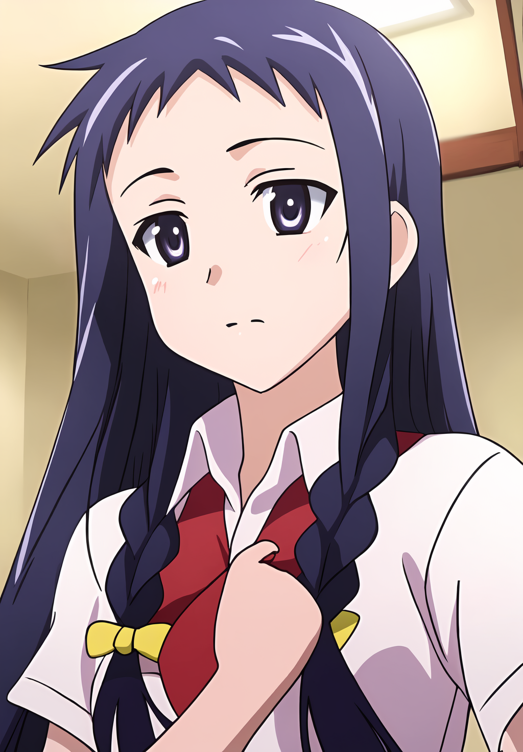 <lora:Yue_Ayase:0.8>, (masterpiece, best quality,perfect lighting), Yue_Ayase, 1girl, solo, dynamic pose, school uniform, portrait,
