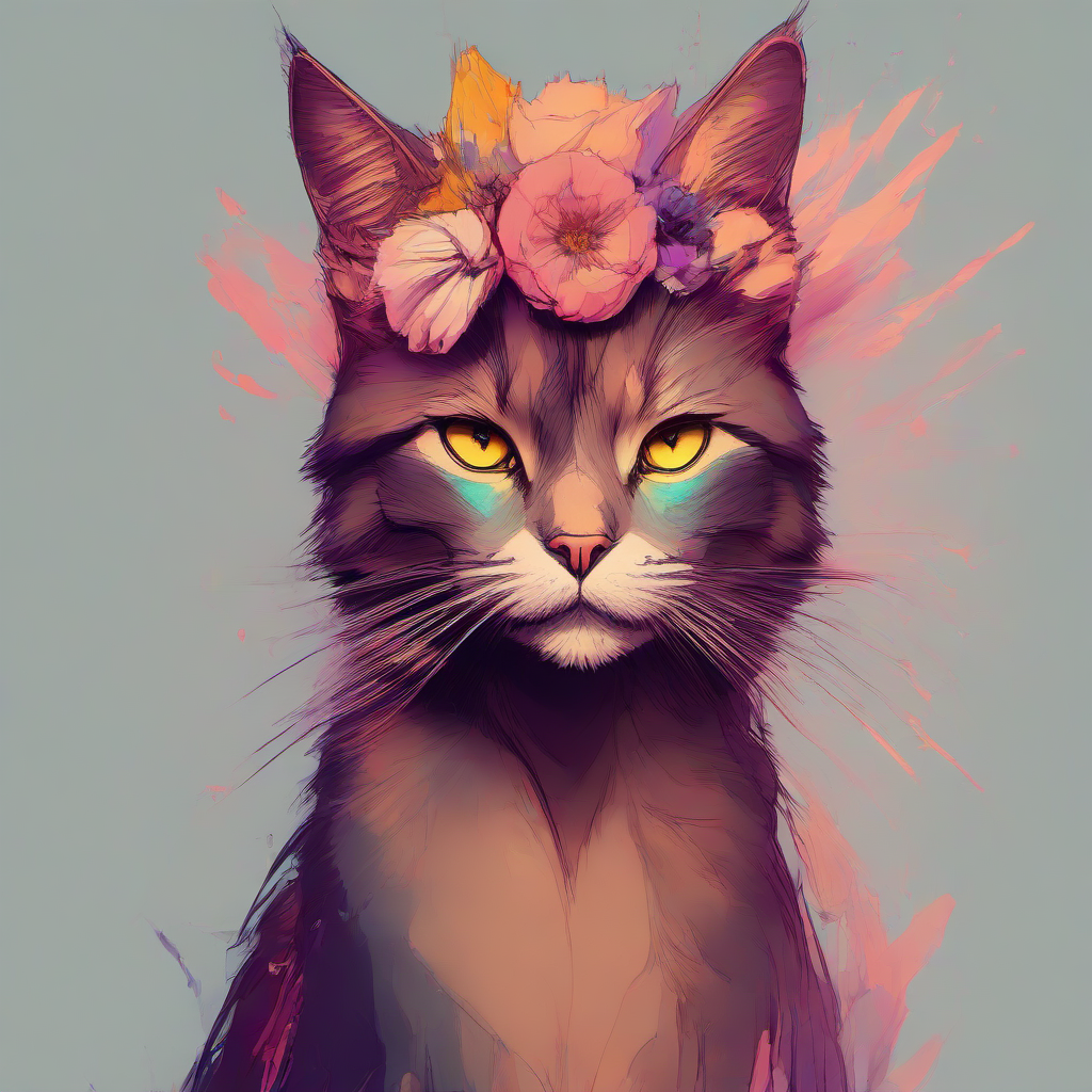 cat,wearing flowers on hat,
 <lora:PE_ColorPortraitCatDog:1> pecat