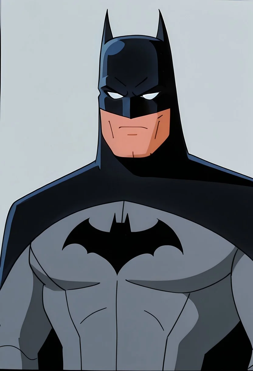retro game art, traditional media, detailed texture, marker \(medium\), rating_explicit, masterpiece, absurdres, high quality, detailed skin, detailed character design, ultra-high resolution, perfectly composed, clear, breathtaking attention to detail, highres, ultra detail, solo, 
BREAK
(batman), 1boy, solo, male, adult, male focus, 1boy, white sclera without pupils, detailed face, , mask with black pointy ears,black cape,gray shirt,Bat emblem on chest, lavendertowne