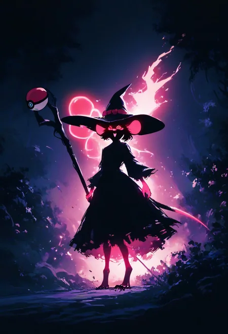 score_9, score_8_up, score_8, solo, (fluffy:0.8), (feral), furry, (((mouse))), female, claws, (fluffy cheeks:0.7), (black dress), grey fur,pokeball capture, energy conversion, pink glow,((pink glowing body)), pokeball, open pokeball,black ears, red eyes, look at viewer, (solo), j_cartoon, aesthetic, dramatic angle, unique perspective, unique angle, dynamic pose, action pose, night, dark, swamp, (witch hat), (hold magical staff:1.5), (evil expression), monochromemuse, monochrome, greyscale, j_cartoon, (open mouth), look at viewer, arkane_dark, magic, InkBlast