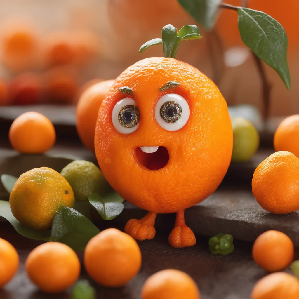 Surprised Orange, Wide-eyed Expression, Vibrant Orange Palette, Bumpy Texture, Miniature Scale, CtFruitsRedmAF, <lora:CtFruitsRedmAF:1>
