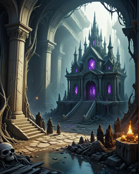 dark fantasy crystallized bone sanctuary with,,
random party of adventurers in landcscape,
 <lora:ral-dark-fantasy-il:0.25> dark fantasy, eldritch horror, mythology, apocalyptic
<lora:extremely_detailed:0.8> extremely detailed,
<lora:DetailMaximizer:0.7> 
 <lora:Dream Scenery XL:0.3> Dream Scenery,
<lora:add-detail-xl:0.3>,
detailxl,