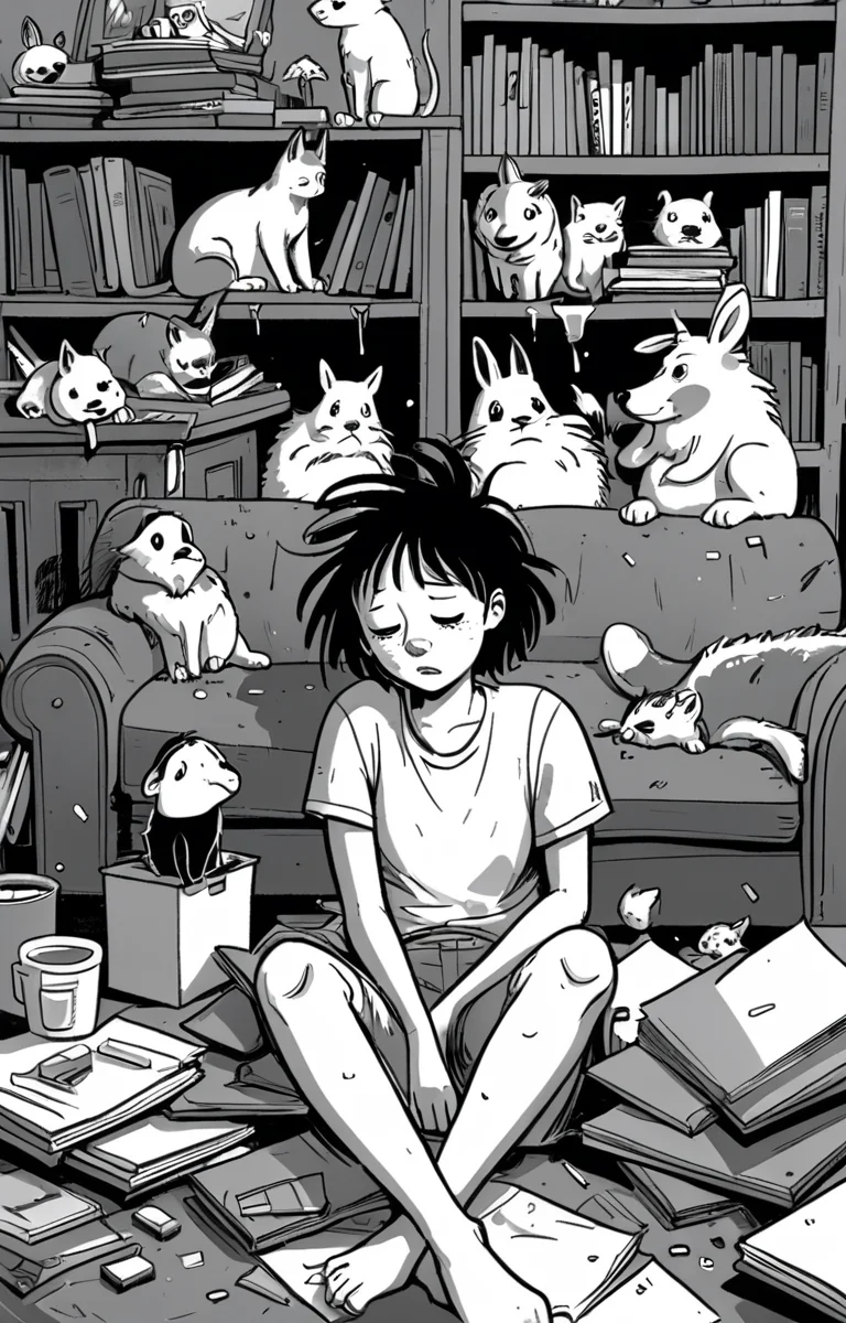 masterpiece,best quality,<lora:tbh373-sdxl:0.6>,illustration,style of exhausted people ,greyscale and white,comic animals