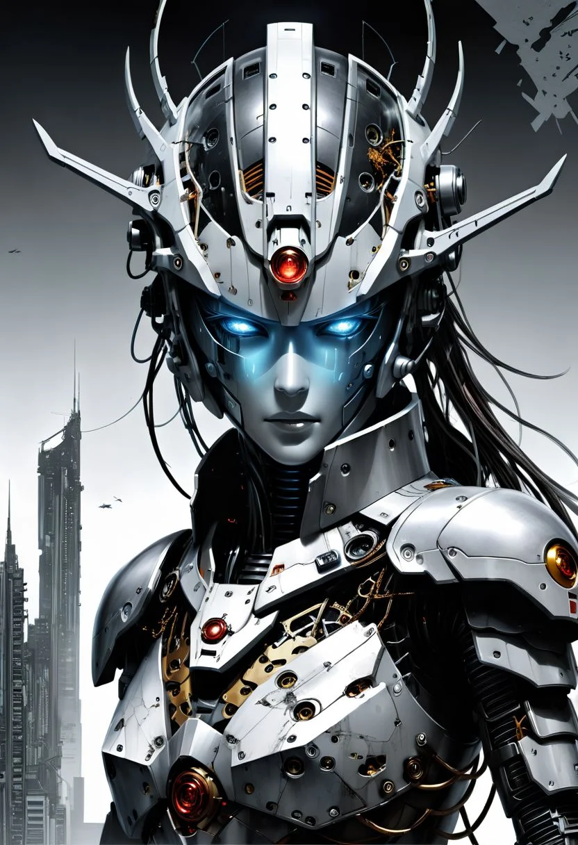 gundam,(noface:1.1),solo,1other,upper body,helmet,science fiction,robot,humanoid robot,no humans,glowing,mask,armor,Grayscale,cable,chain mail,crack,fully armed,glowing eyes,Pauldrons,(masterpiece:1.2),(best quality:1.2),intricate details,newest,ai-generated,perfect anatomy,1girl,
beautiful girl,Leaping with one hand reaching up,Bewildered,simple,Floating Islands with Sky Gardens,
edgQuality,<lora:add-detail-xl:1>,<lora:DarkGrimFantasyXL:1>,<lora:srdxl_v2_7_5a7:1> Gundam, EVA, ARMORED CORE, BATTLE TECH,