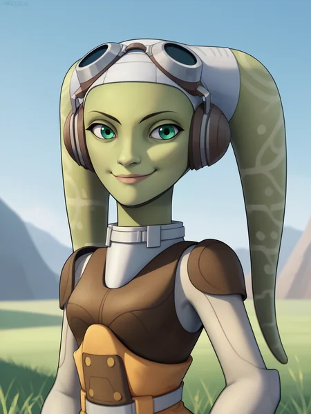 score_9, score_8_up, score_7_up, score_6_up, score_5_up, score_4_up, BREAK, source_anime,
1girl, herasyndulla, tentacle hair, twintails, green eyes, alien, green skin,
goggles on head, bodysuit,
smug, smile, upper body, looking at viewer, solo, outdoors, grass, blue sky, meadow background <lora:HeraSyndullaXL:1>