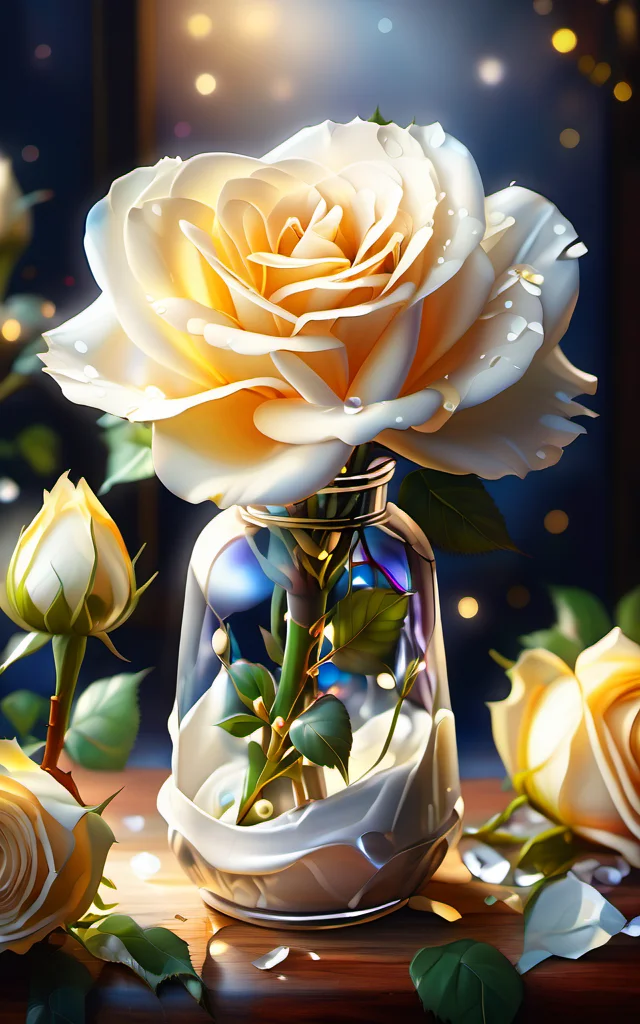 GWMDetail, a white rose in a vase, best quality, high quality, masterpiece, 8K UHD, highly detailed, ultra detailed <lora:GWMDetail_v1.0:1.0>