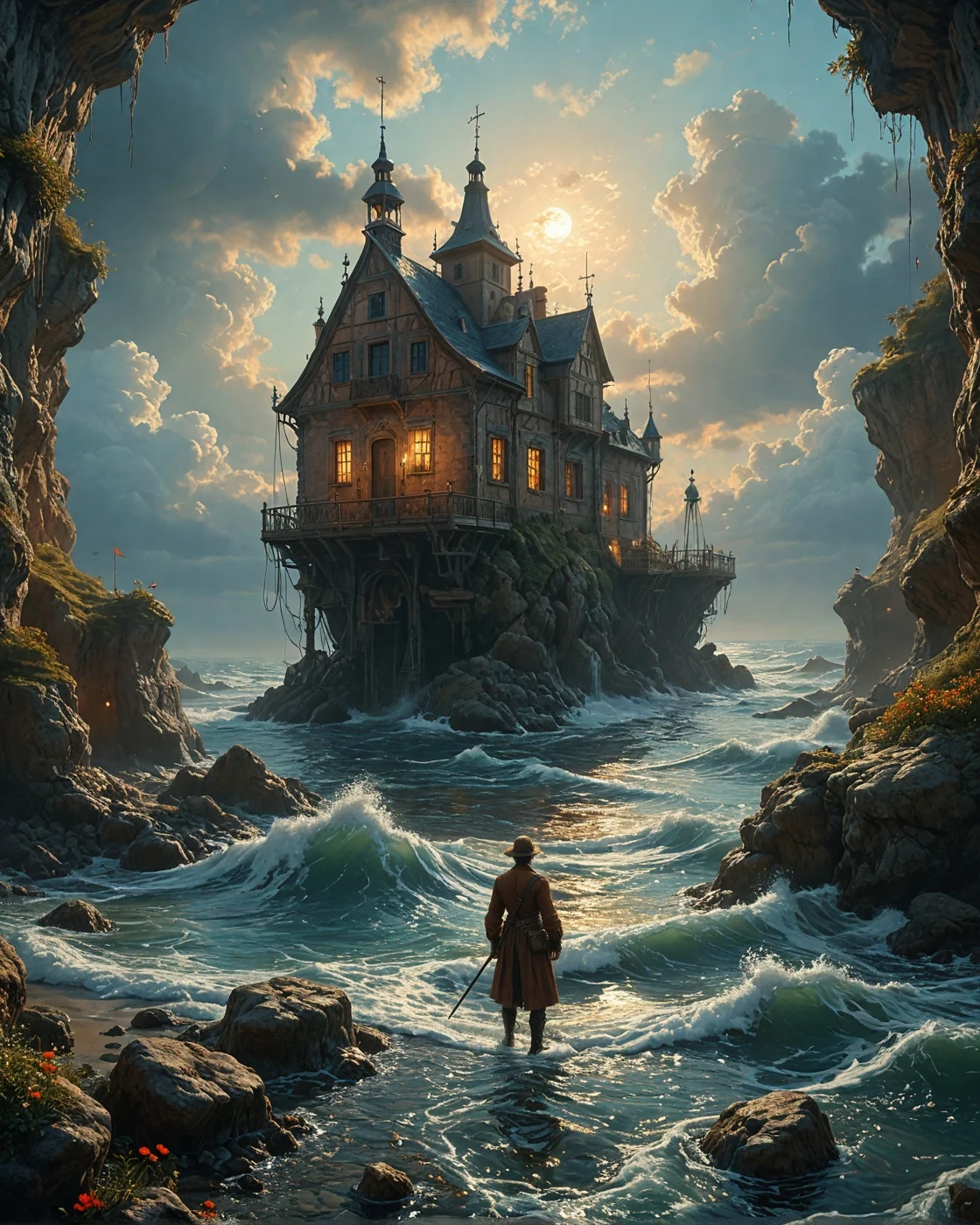 cabin boymap in hands,Theo van Rysselberghe (chromatic tides), Rocky tidal zone with anemone pools, rotten hawser ropes. storm surge barrier, ,
<lora:tbh124-sdxl:0.15> style of Jean-Antoine Watteau,
<lora:tbh129-sdxl:0.15> style of Michael Cheval,
<lora:Sinozick:0.15>,
<lora:add-detail-xl:0.7>,
<lora:aidmaMJ6.1_v0.5_2:0.3> aidmamj6.1,
<lora:Flux-XL_Scenery:0.15> flux-scenery,
<lora:Flux-style-xl-lora:0.15> flux-style,
8K resolution, ultra-detailed cinematic composition, contemporary concept art style, volumetric magical atmosphere with ethereal glow, rich complementary color palette, vivid gradients and chiaroscuro contrast, dynamic perspective with layered depth of field, inspiring awe-inspiring mood, Unreal Engine 5 render quality, intricate textures, flawless anatomy, rule of thirds composition, luminous highlights, surreal ambiance, award-winning illustration, harmonious balance of light and shadow, photorealistic details, ArtStation trending, chromatic accents, nostalgic futurism, dreamlike serenity, bold creativity, professional finish, sharp focus, ambient background, fascinating dynamic motion,, Baroque art style, dynamic composition, dramatic lighting, rich colors, intricate details, professional-grade execution, captures the grandeur and theatricality of the Baroque period