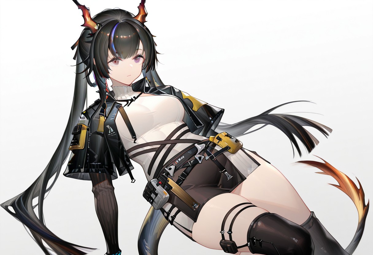 solo, 1girl, chen_qianyu_concept_\(arknights\), black skirt, black miniskirt, 
masterpiece,