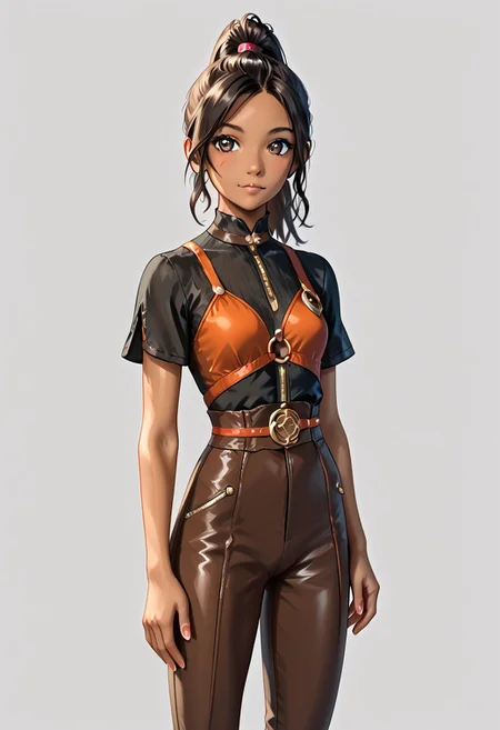 1girl, Masterpiece, 8k, ultra high detail, score_7 up,
volumetric lighting, vivid colors, vibrant colors, score_8_up, score_9, small breast size, sporty black ponytail hair, fcNeg, stunning dark eyes, tan skin, small nose, innocent beauty, slim face, cute face, athletic body, perfect sporty body, extreme detailed body, intence dark eyes, perfect face, ultra high detailed face, perfect eyes, petite,
As fantasy ranger, in mystic woods, fantasy, brown leather trousers, dark leather boots, brown leather top, a bow on her back,
BadDream, d3t41l3d, archerRo, faulds, short sleeves,