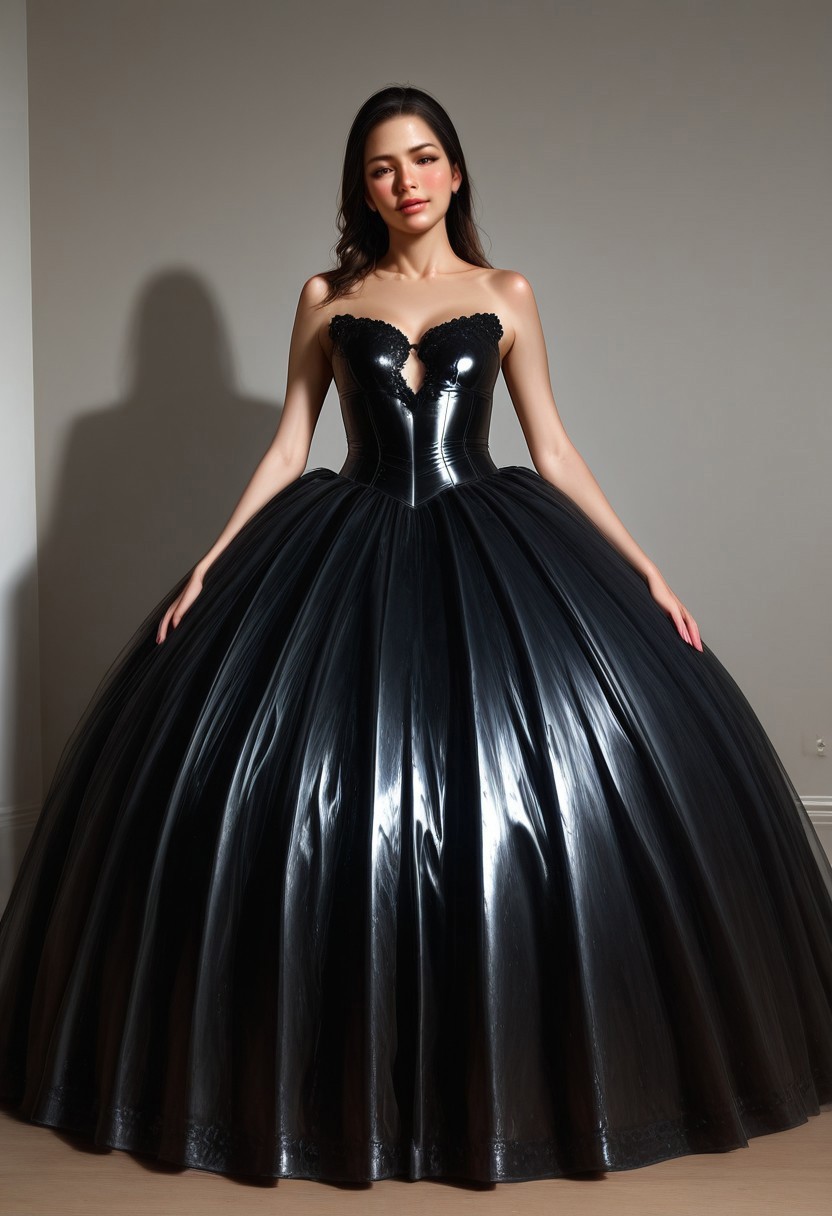 realistic. Perfect face.
1girl, solo, cute face, sexy face, Sexy body, 
((CrinolineDress)), ((Gown)).
(Long dress:1.5), (Latex dress)