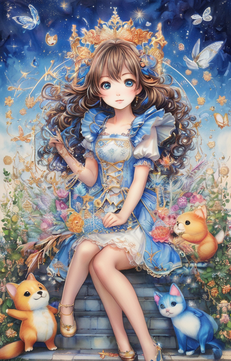 masterpiece,best quality,<lora:tbh237-sdxl:0.8>,illustration,style of  Johanna Basford portrait of idolmaster cinderella girls,