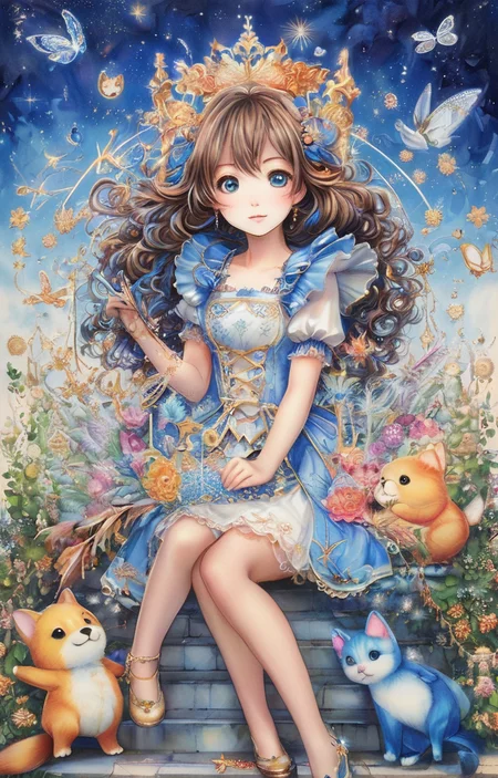 masterpiece,best quality,<lora:tbh237-sdxl:0.8>,illustration,style of  Johanna Basford portrait of idolmaster cinderella girls,